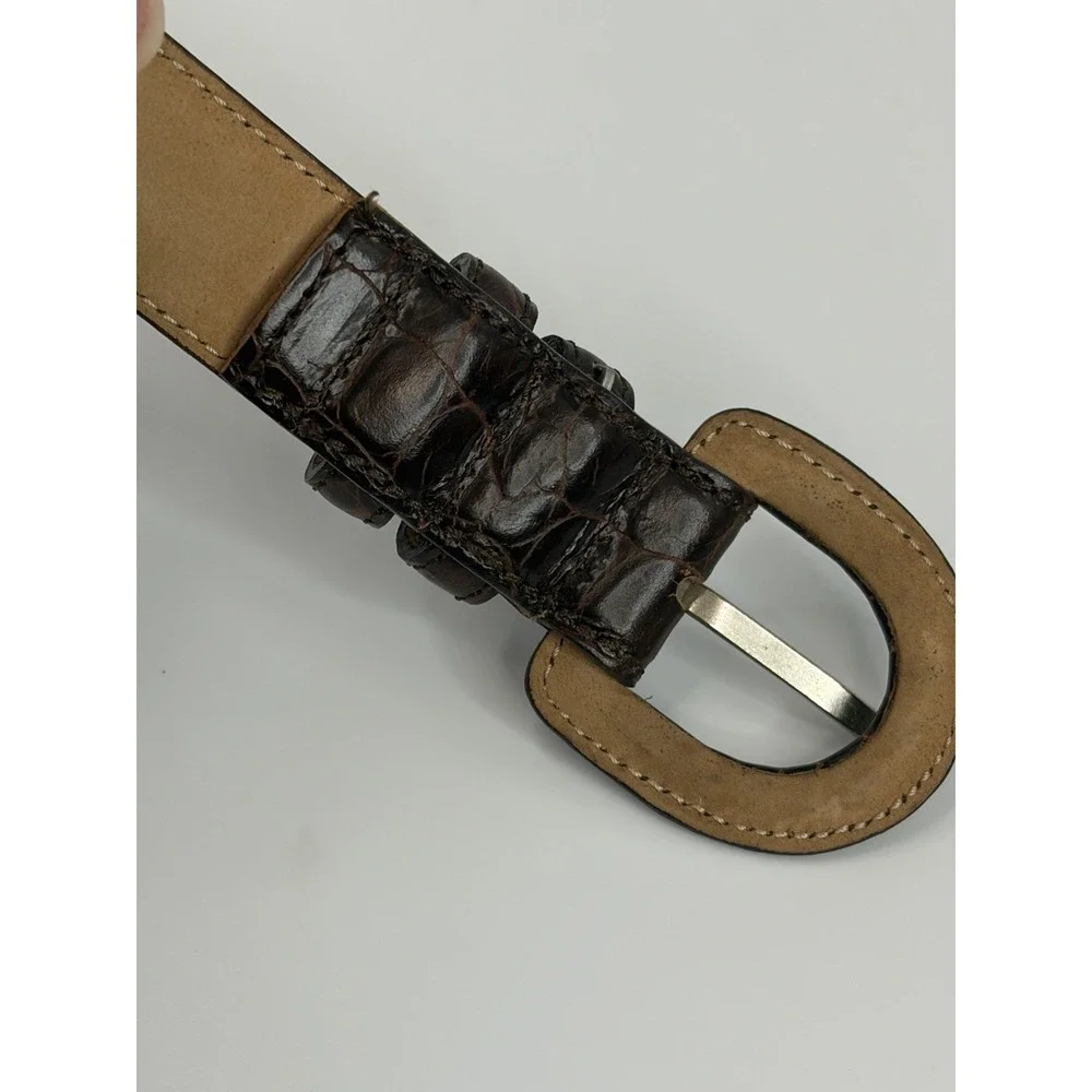 Talbots Brown Croc Embossed Leather Belt Silver Buckle Size X-tra Small/6619
